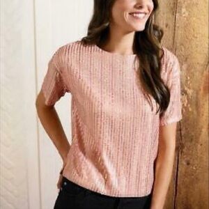 Good Hart By Matilda Jane Blush Pink Sequin Short Sleeve Top Size Medium